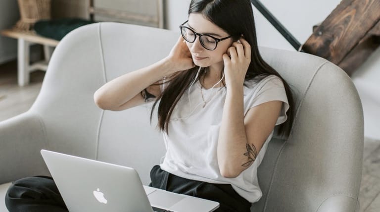 woman with headphones